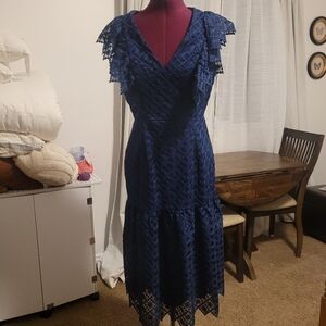 Blue Flutter Sleeve V-Neck Sundress